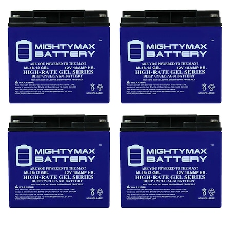 12V 18AH GEL Replacement Battery For WP18-12 6FM18 - 4PK